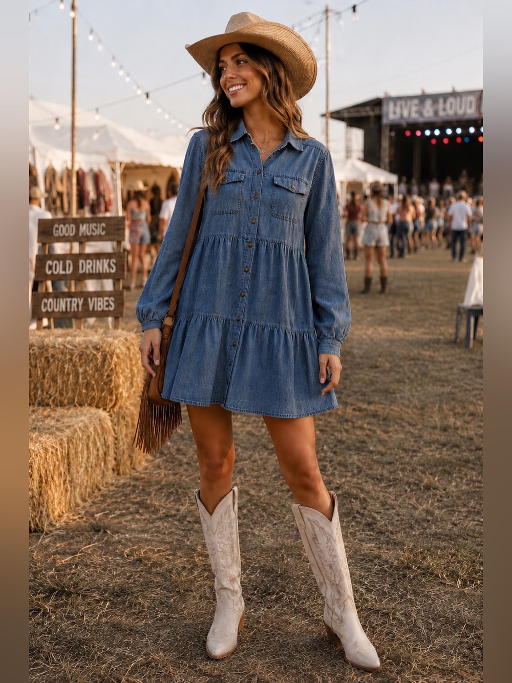 SO Chambray Tiered Shirt Dress Button Front Long Sleeve NWT Size L